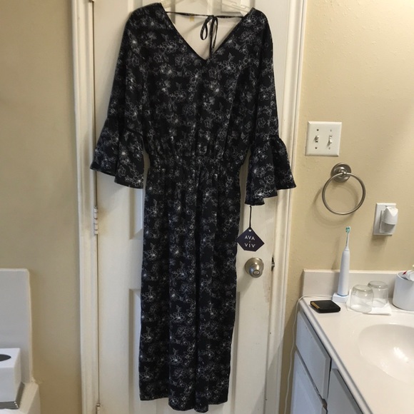 ava and viv black floral dress Women's Plus Embroidered Trim Midi Summer Dress